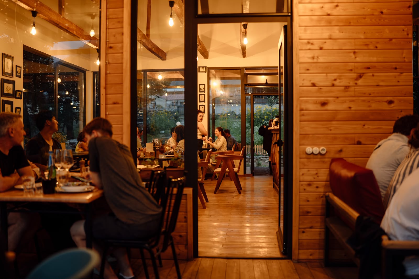 Warm wooden dining room at Samani